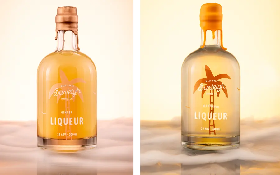 A ginger liqueur bottle on peach