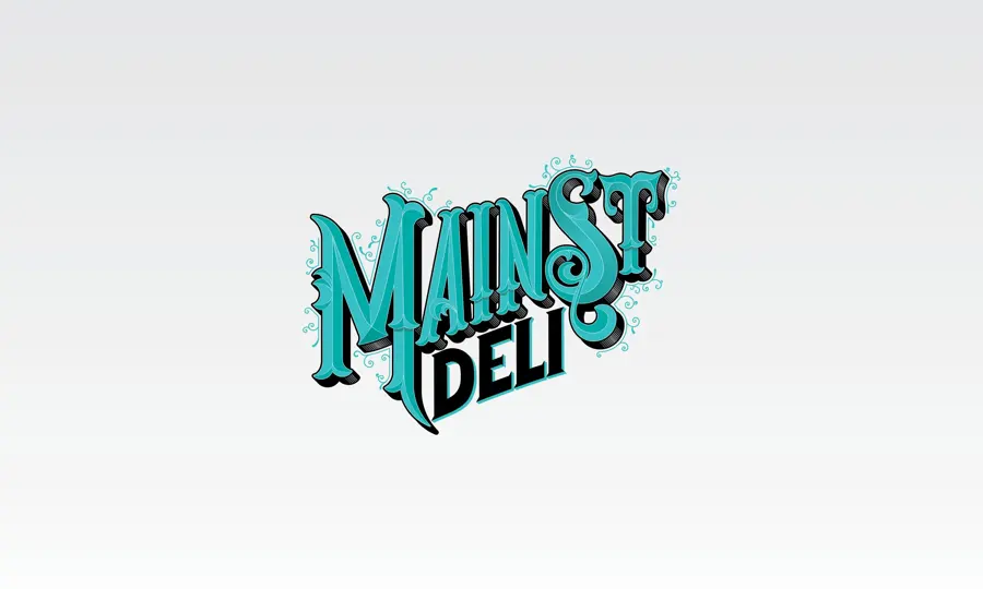 The Main St Deli logo in teal hand lettering