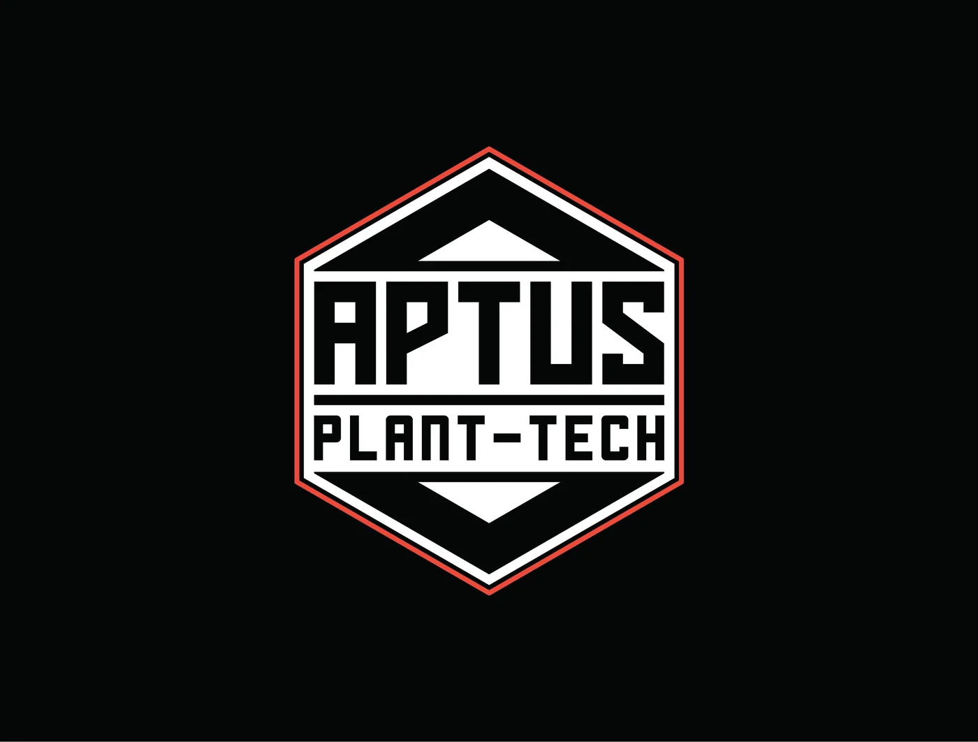 The original Aptus Plant-Tech logo: a hexagon badge in black, white and red