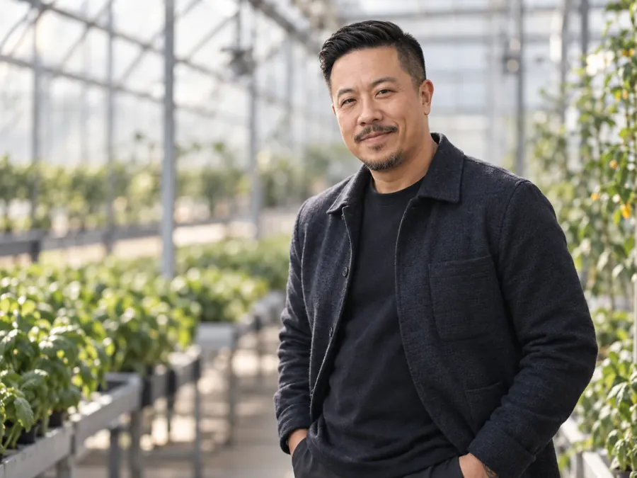 James Yau standing in a glasshouse