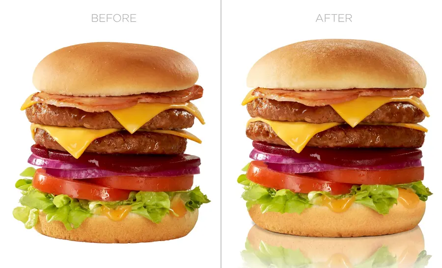 A burger retouched, before and after