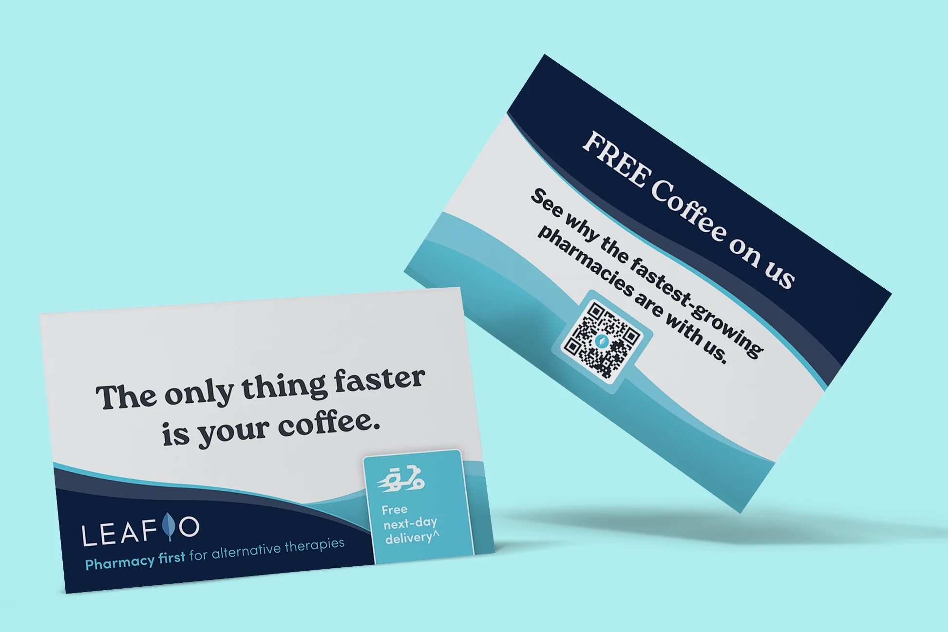 Leafio coffee cards: The only thing faster is your coffee, and a free coffee offer with a QR code